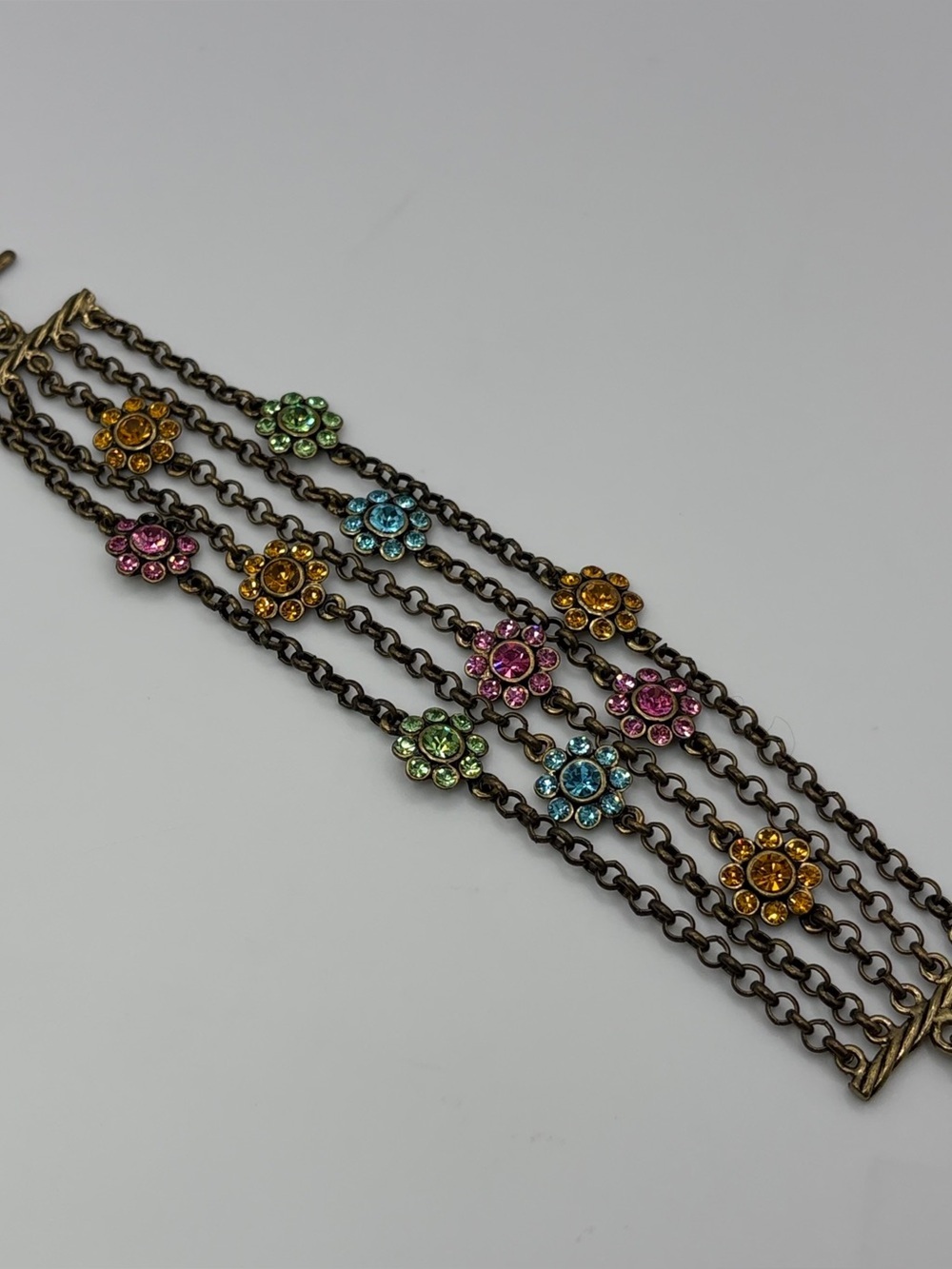 Vintage Style Multicolor Rhinestone Flower 5-Strand Chain Bracelet